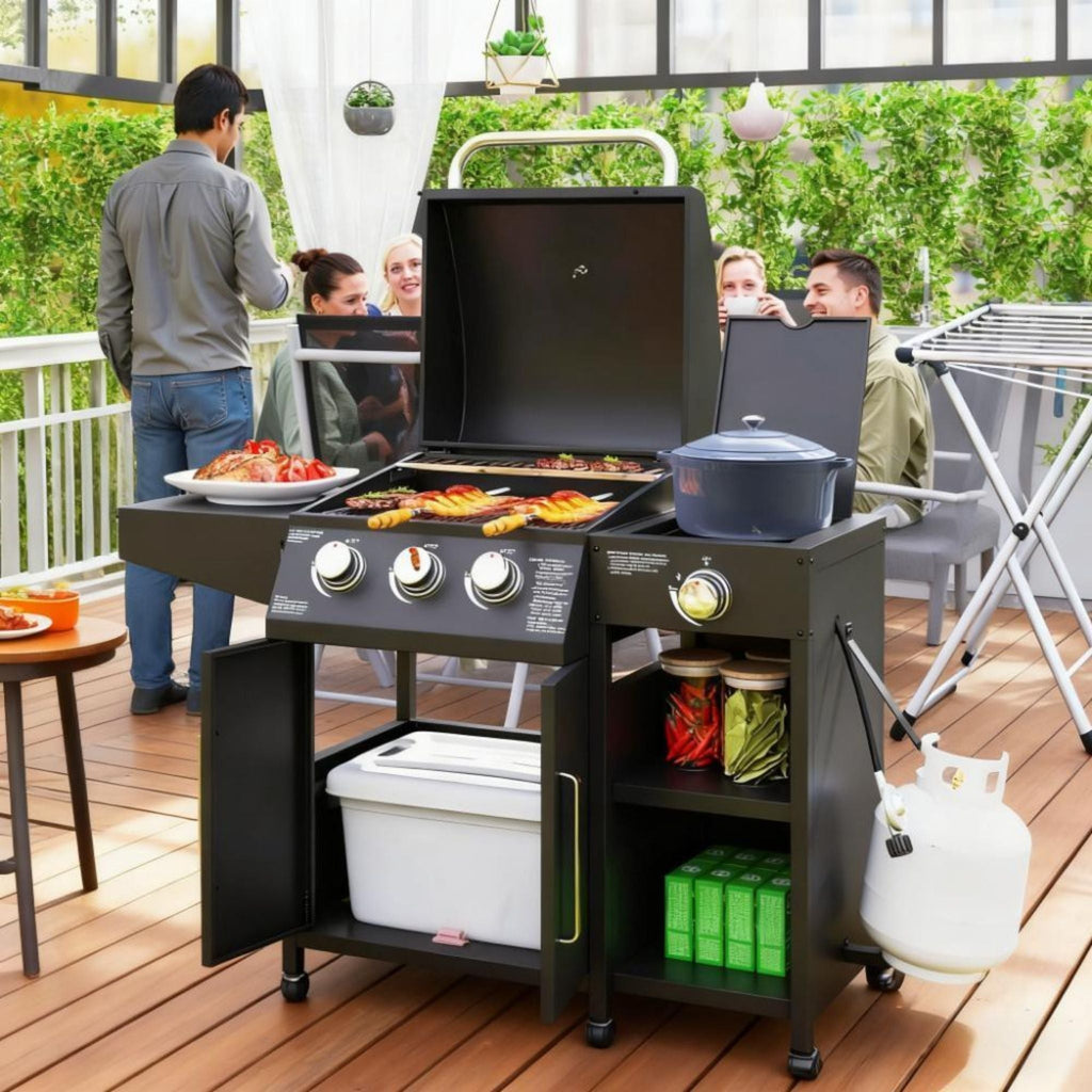 Castelle Flame 15K BTU Barbecue Propane Liquid Propane Grill With Side Burner (SAK53481)