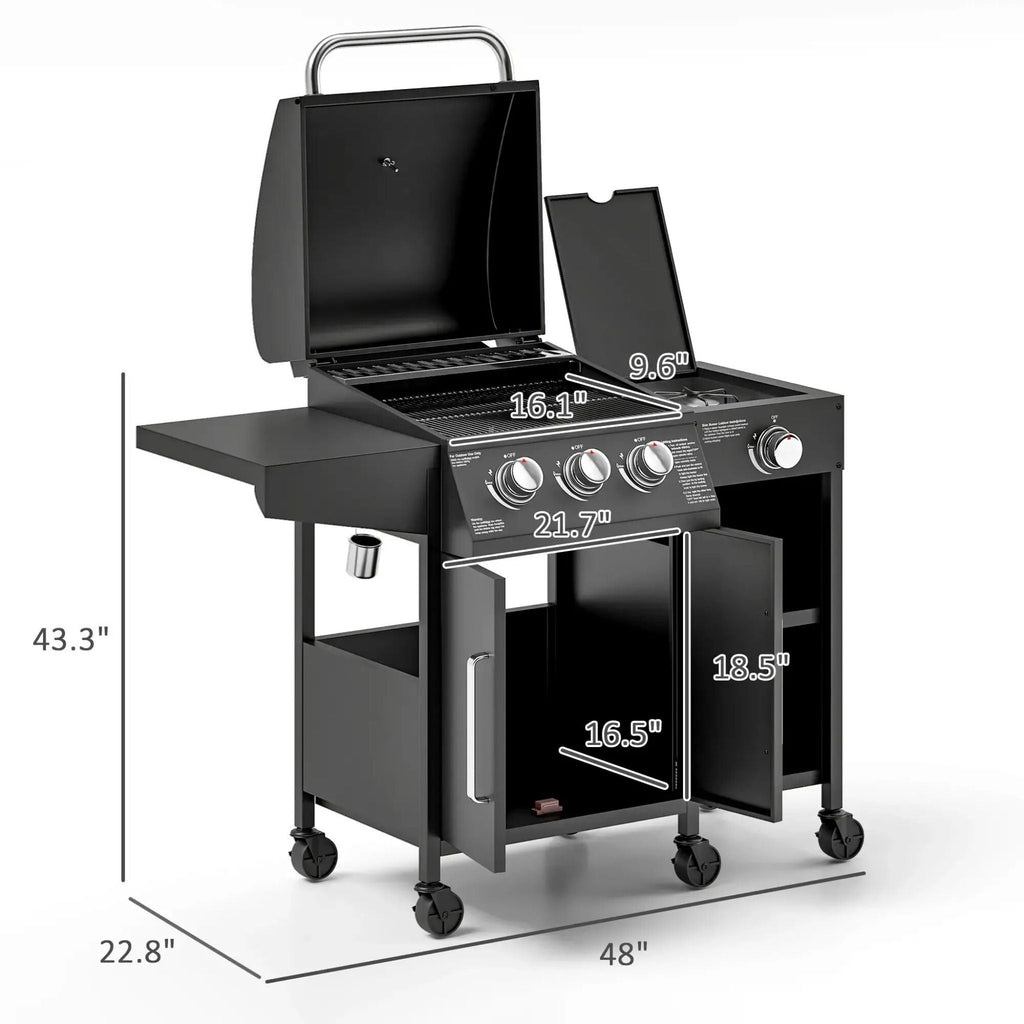 Castelle Flame 15K BTU Barbecue Propane Liquid Propane Grill With Side Burner (SAK53481)