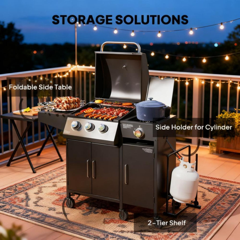 Castelle Flame 15K BTU Barbecue Propane Liquid Propane Grill With Side Burner (SAK53481)