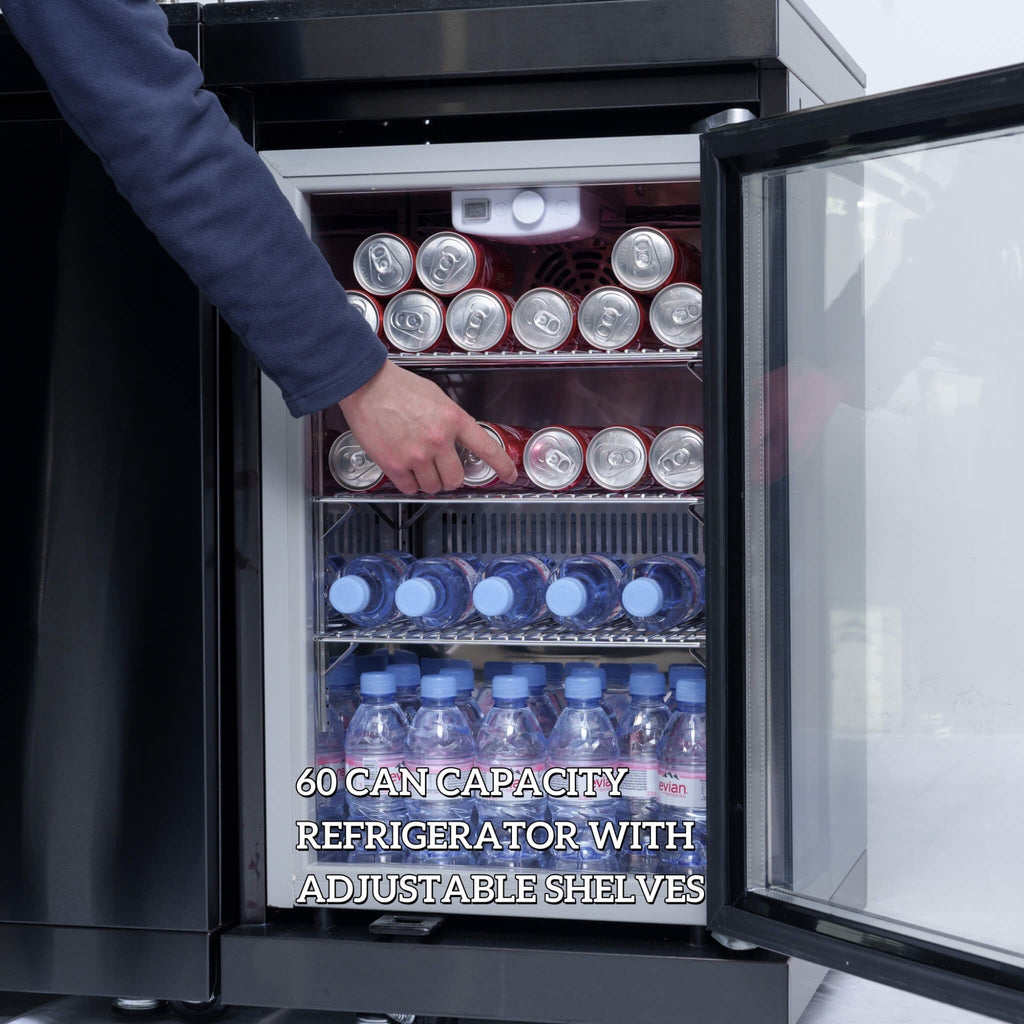 Castelle Flame Avalon 43-Inch 6-Burner 85K BTU Outdoor BBQ Kitchen Grill Island With Wine Fridge, Rotisserie Kit, And Sink (SAK23864)
