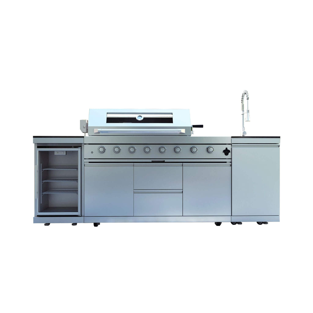 Castelle Flame Capri 96-Inch 6-Burner 85000 BTU Outdoor Kitchen Liquid Propane Grill Island With Fridge (SAK42895)