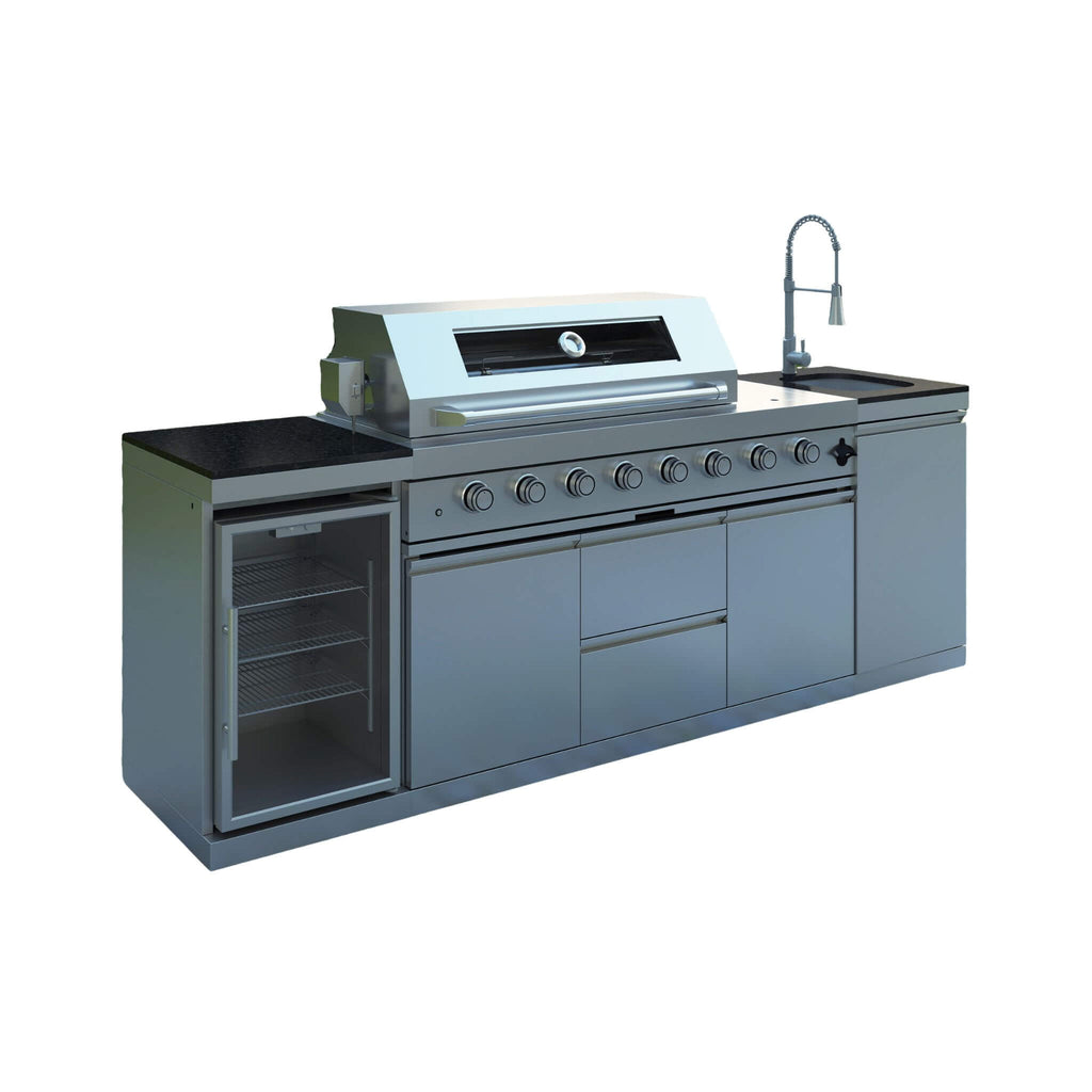Castelle Flame Capri 96-Inch 6-Burner 85000 BTU Outdoor Kitchen Liquid Propane Grill Island With Fridge (SAK42895)