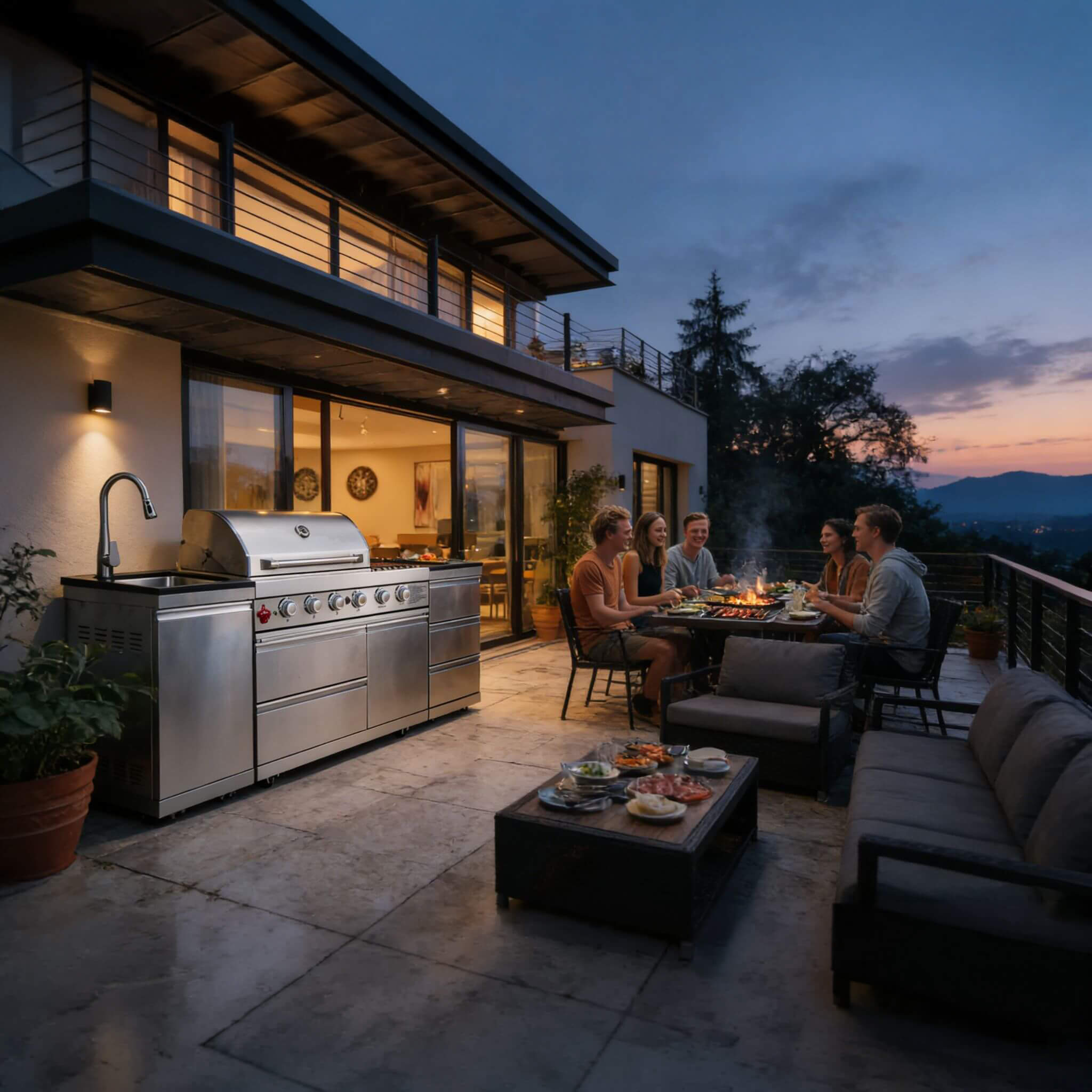 Castelle Flame Deluxe 4-Burner 72000 BTU Stainless Steel Liquid Propane Grill Island (SAK31425)