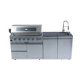 Castelle Flame Valmont 43-Inch 6-Burner 85K BTU Outdoor BBQ Kitchen Grill Island With Granite Countertops, Rotisserie Kit, Cabinets, And Sink (SAK73518)