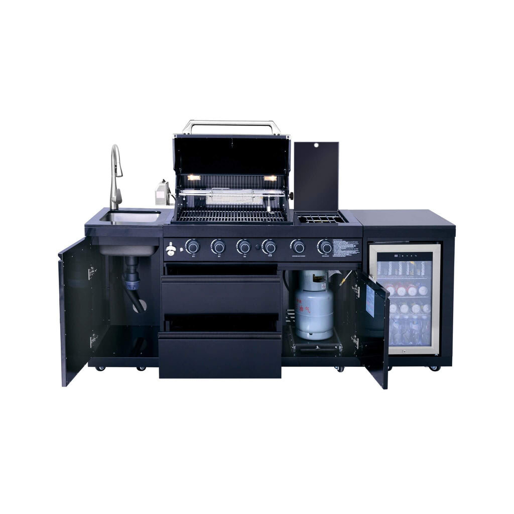 Castelle Flame Monarch 4-Burner 72000 BTU Liquid Propane Grill Island With Fridge And Sink (SAK68127)