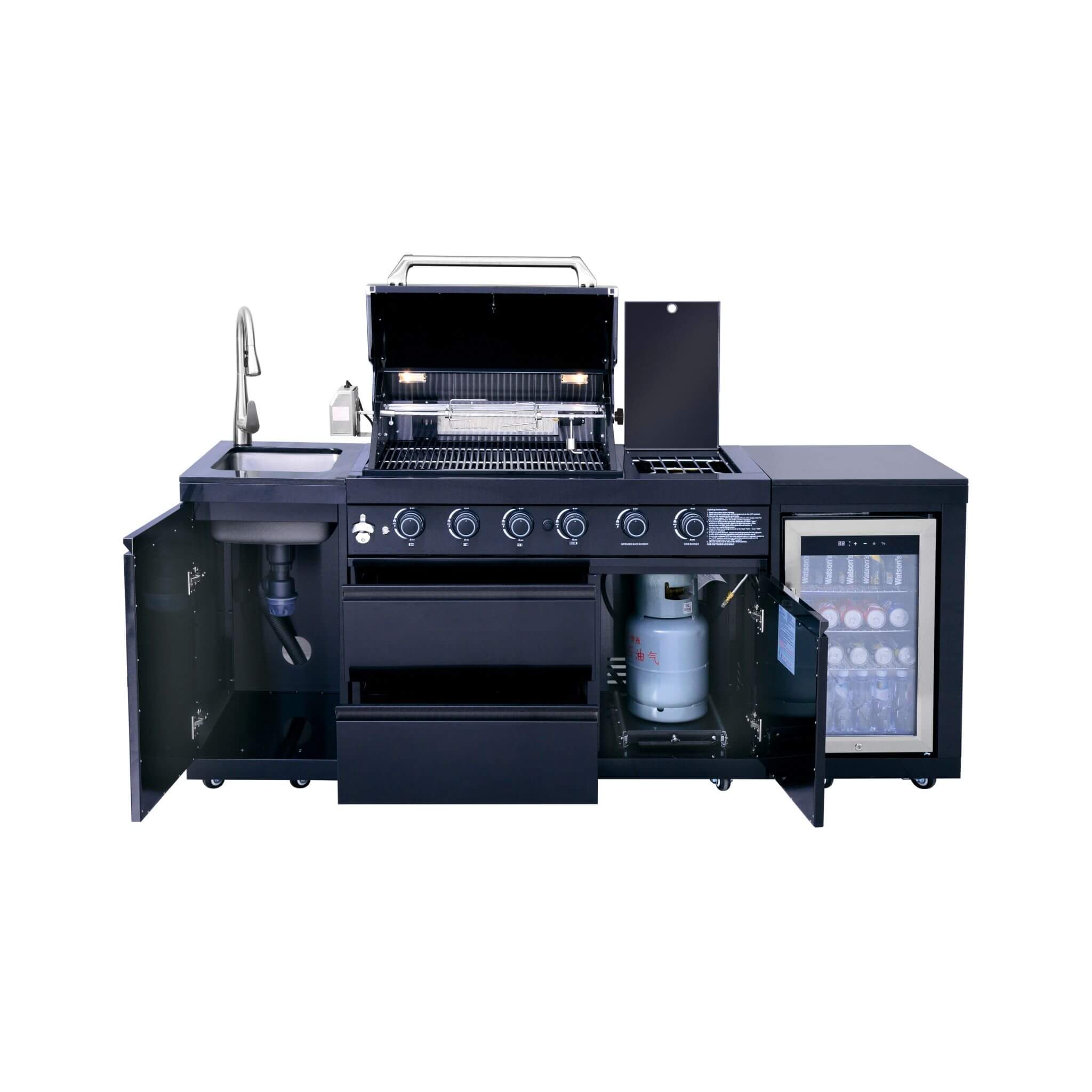 Castelle Flame Monarch 4-Burner 72000 BTU Liquid Propane Grill Island With Fridge And Sink (SAK68127)