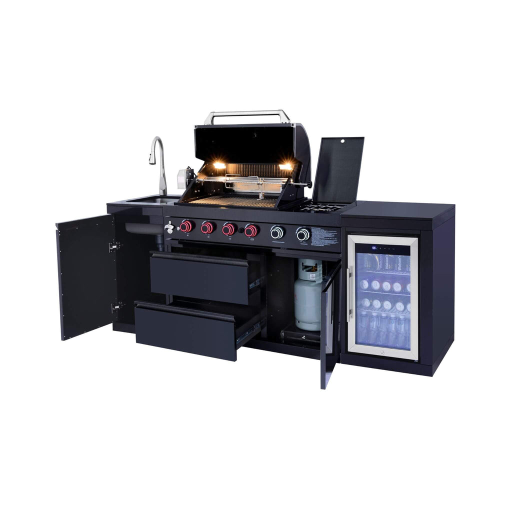 Castelle Flame Monarch 4-Burner 72000 BTU Liquid Propane Grill Island With Fridge And Sink (SAK68127)