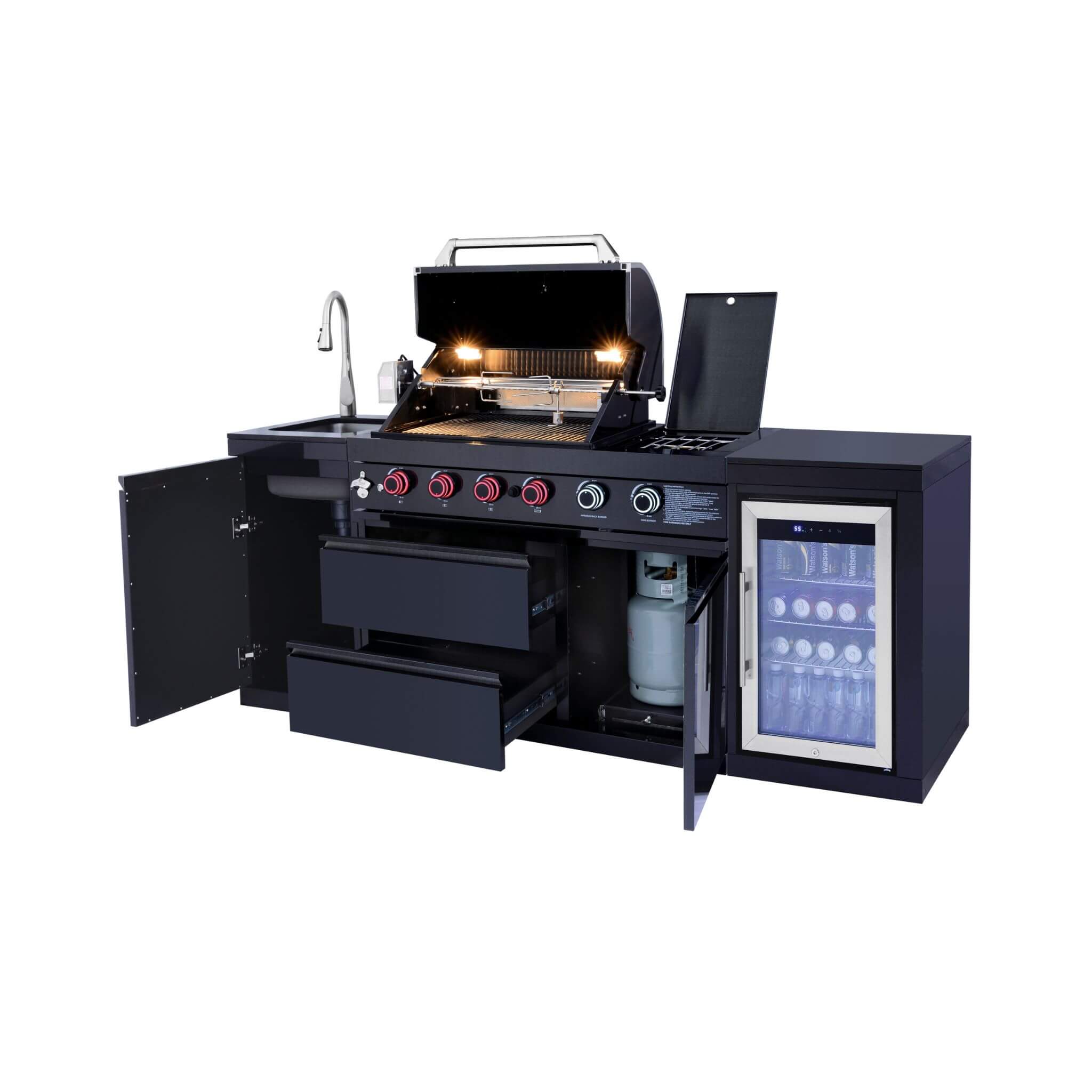 Castelle Flame Monarch 4-Burner 72000 BTU Liquid Propane Grill Island With Fridge And Sink (SAK68127)
