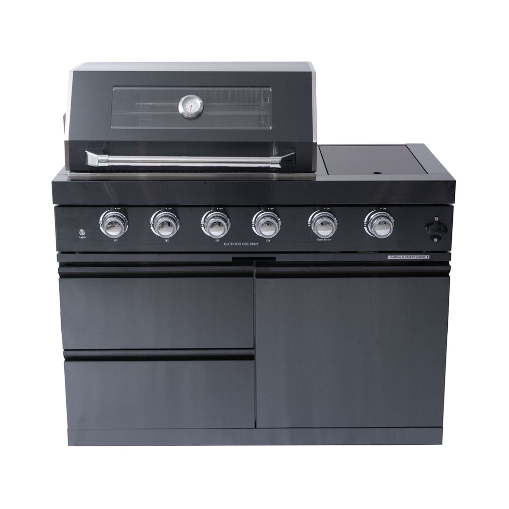 Castelle Flame Ember Premium Black Stainless Steel 4-Burner Liquid Propane Kitchen Grill Island With Rotisserie Kit (SAK48157)