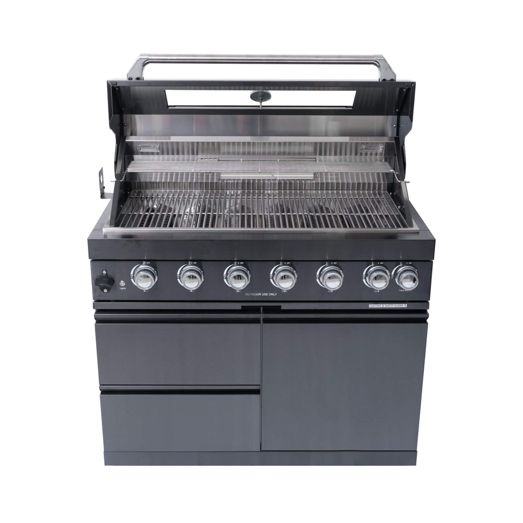 Castelle Flame Inferno Premium Black Stainless Steel 6-Burner Liquid Propane Kitchen Grill Island With Rotisserie Kit (SAK82641)