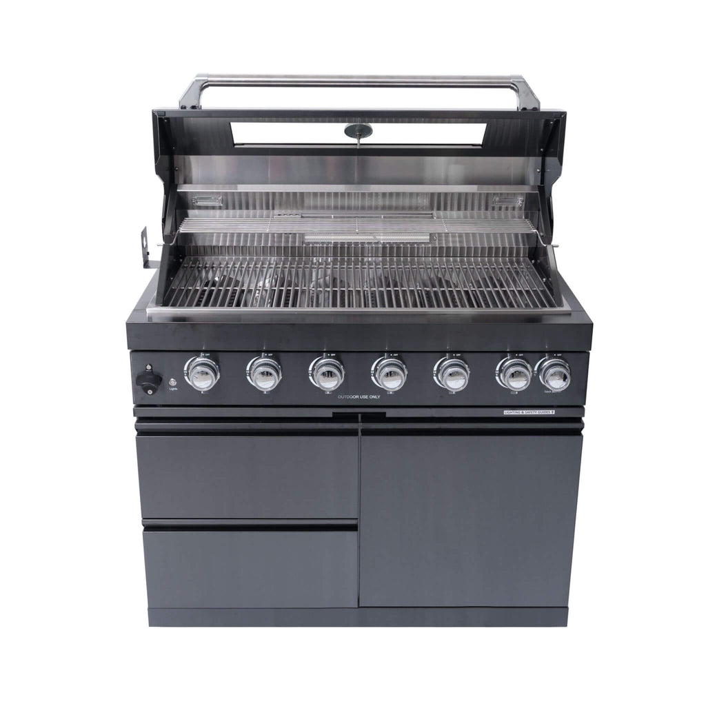Castelle Flame Inferno Premium Black Stainless Steel 6-Burner Liquid Propane Kitchen Grill Island With Rotisserie Kit (SAK82641)