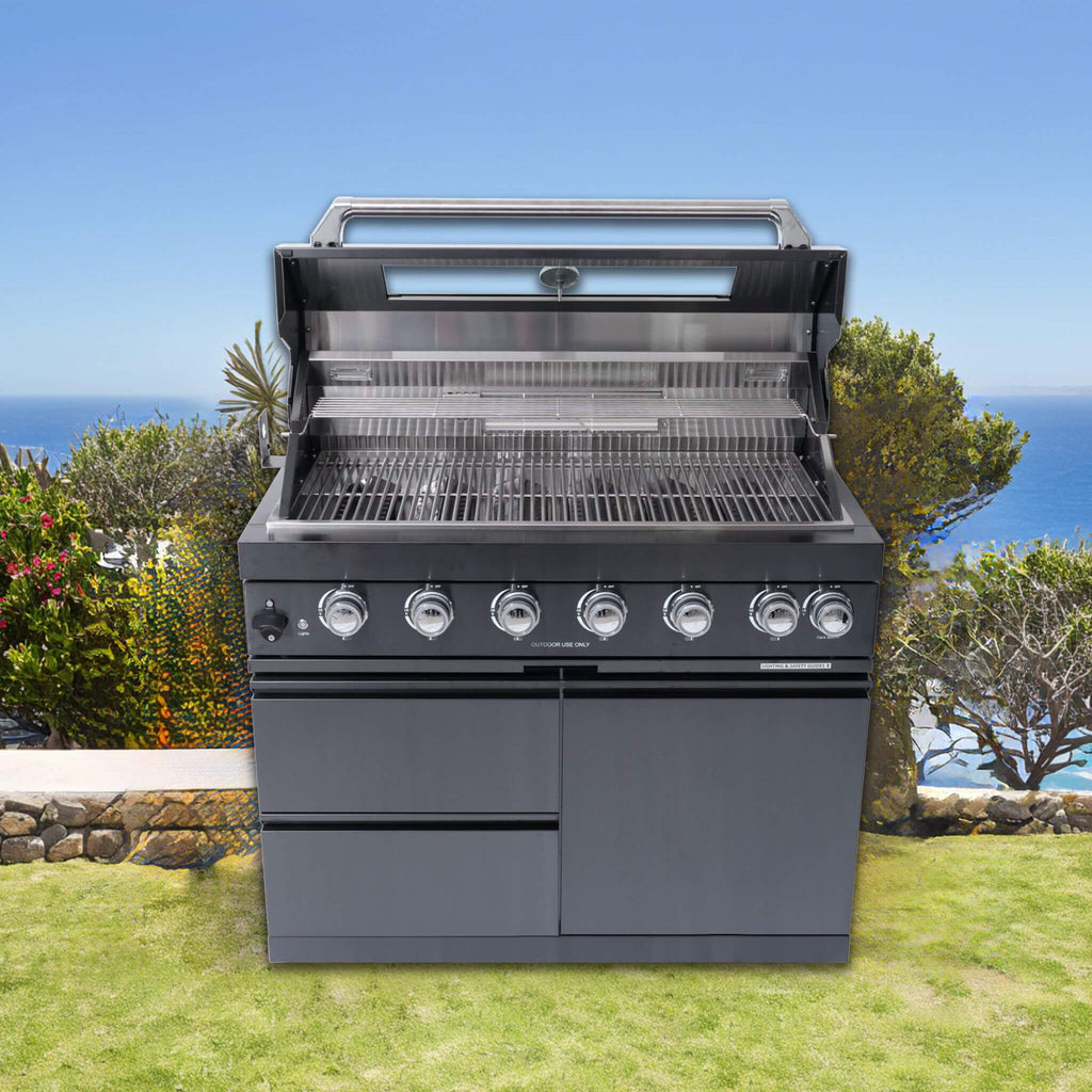 Castelle Flame Inferno Premium Black Stainless Steel 6-Burner Liquid Propane Kitchen Grill Island With Rotisserie Kit (SAK82641)