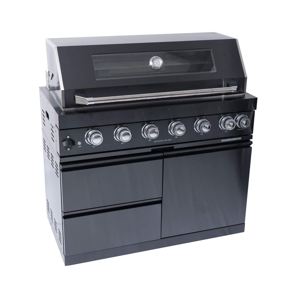 Castelle Flame Inferno Premium Black Stainless Steel 6-Burner Liquid Propane Kitchen Grill Island With Rotisserie Kit (SAK82641)