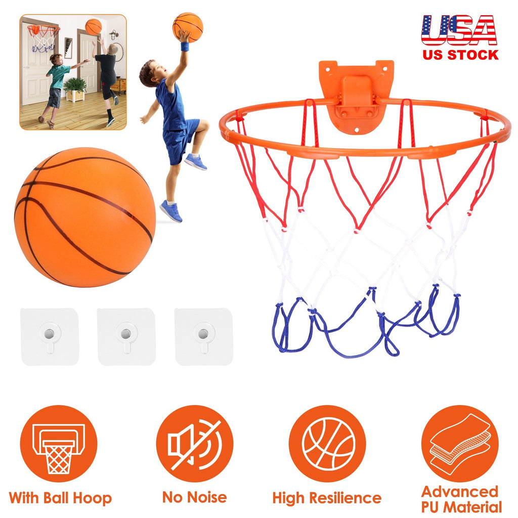 Silent Basketball with Ball Hoop Foam Bouncing Silent Basketball Uncoated High Density Foam Ball Indoor Low Noise Training Ball