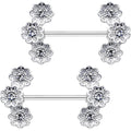 19mm Clear Gem Trio Poppy Flower Barbell Nipple Ring Set
