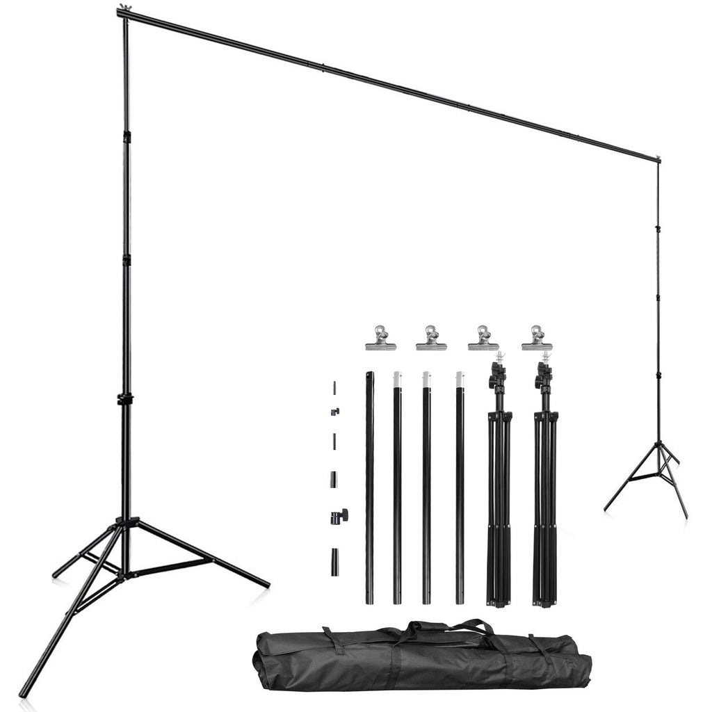 6.5 x 10ft Photo Video Studio Backdrop Background Stand Adjustable Heavy Duty Photography Backdrop Support Stand Set with Carrying Bag Clamps