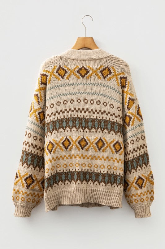 Western Knit Buttoned V-Neck Cardigan Sweater