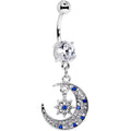 Clear Gem Cool Crescent Moon Dangle Belly Ring