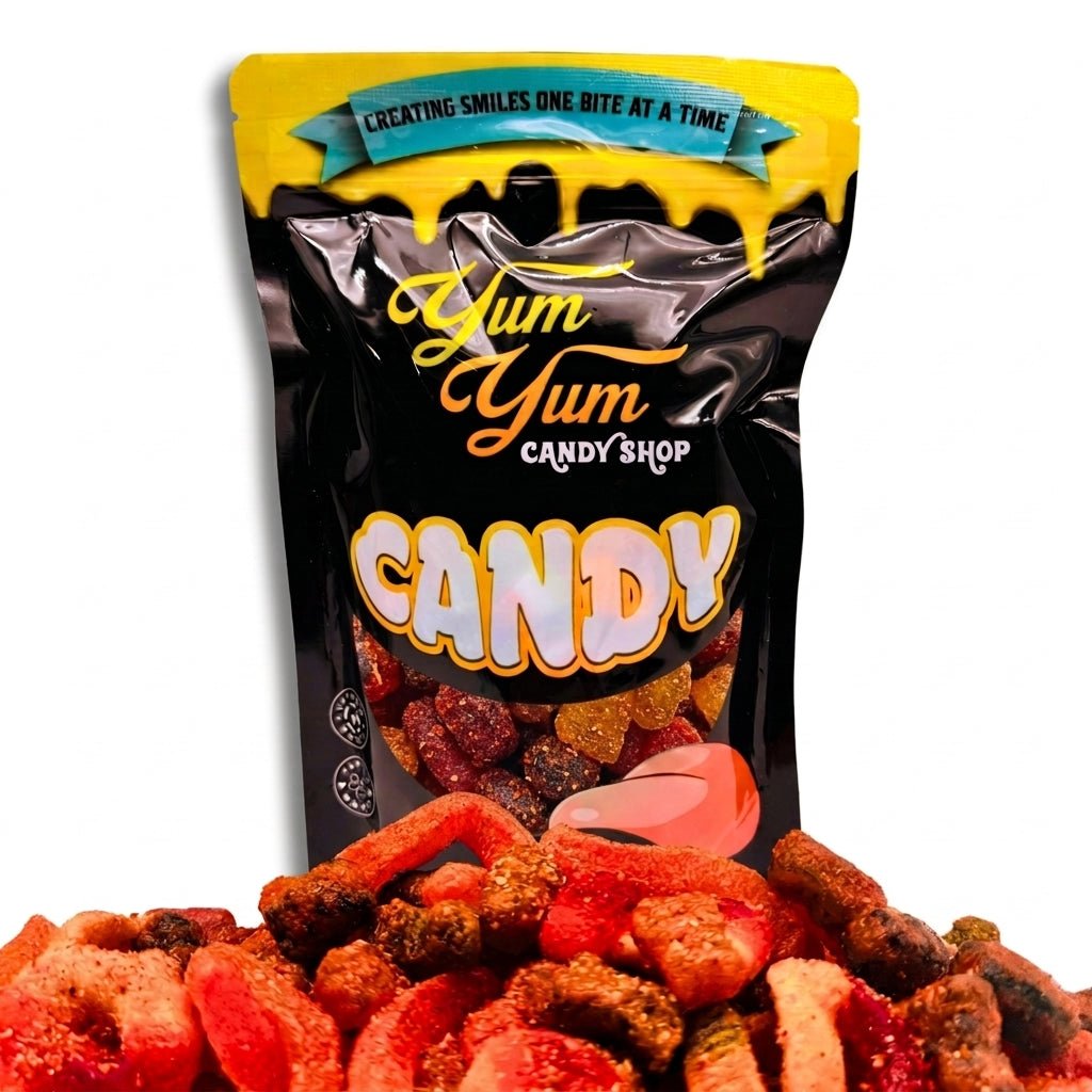 Chamoy Gummy Mix – Worms, Rings & Bears | Sweet, Spicy Chili Lime Dulces | Yum Yum Candy Shop