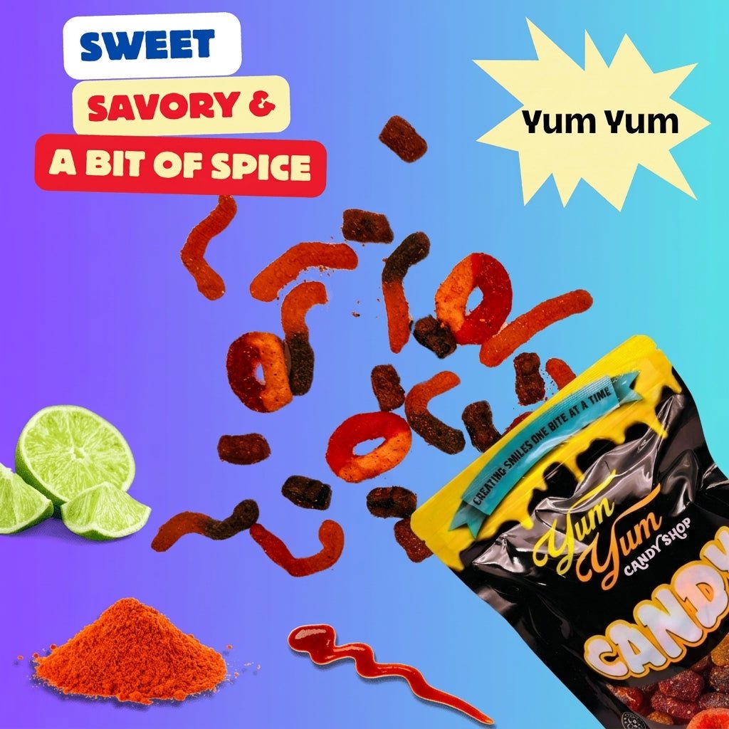 Chamoy Gummy Mix – Worms, Rings & Bears | Sweet, Spicy Chili Lime Dulces | Yum Yum Candy Shop