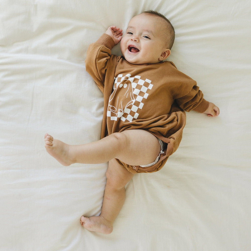 Checkered Ghost Sweatshirt Romper - more colors