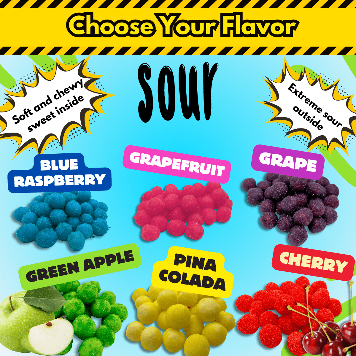 Extreme Sour Balls Candy – Cherry, Green Apple, Blue Raspberry | Yum Yum Candy Shop