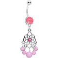 Pink Faux Opal Lotus Flower Dreamcatcher Dangle Belly Ring