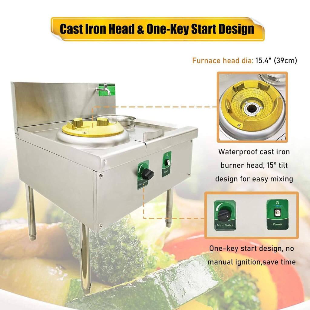 Commercial 85300 BTU Stainless Steel Single-Burner LPG NG Wok Stove (SAK46827)