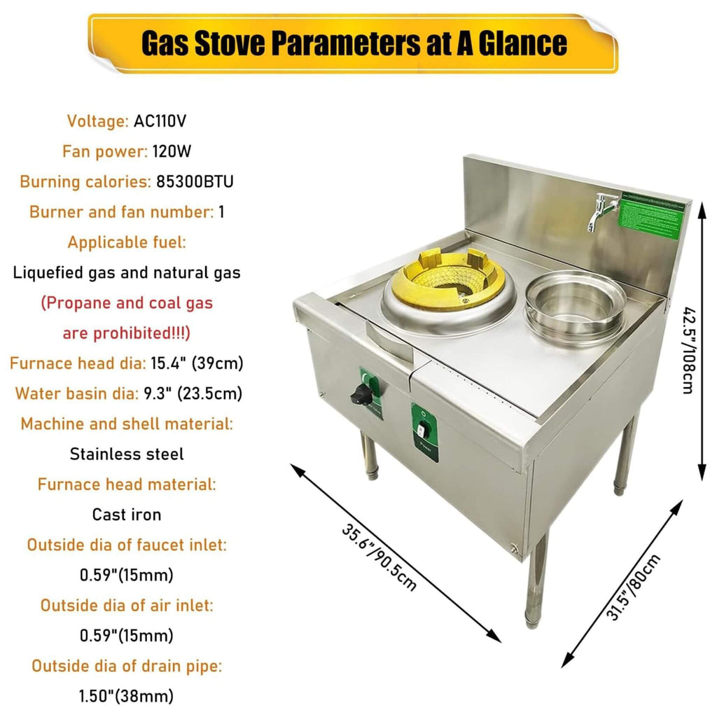 Commercial 85300 BTU Stainless Steel Single-Burner LPG NG Wok Stove (SAK46827)