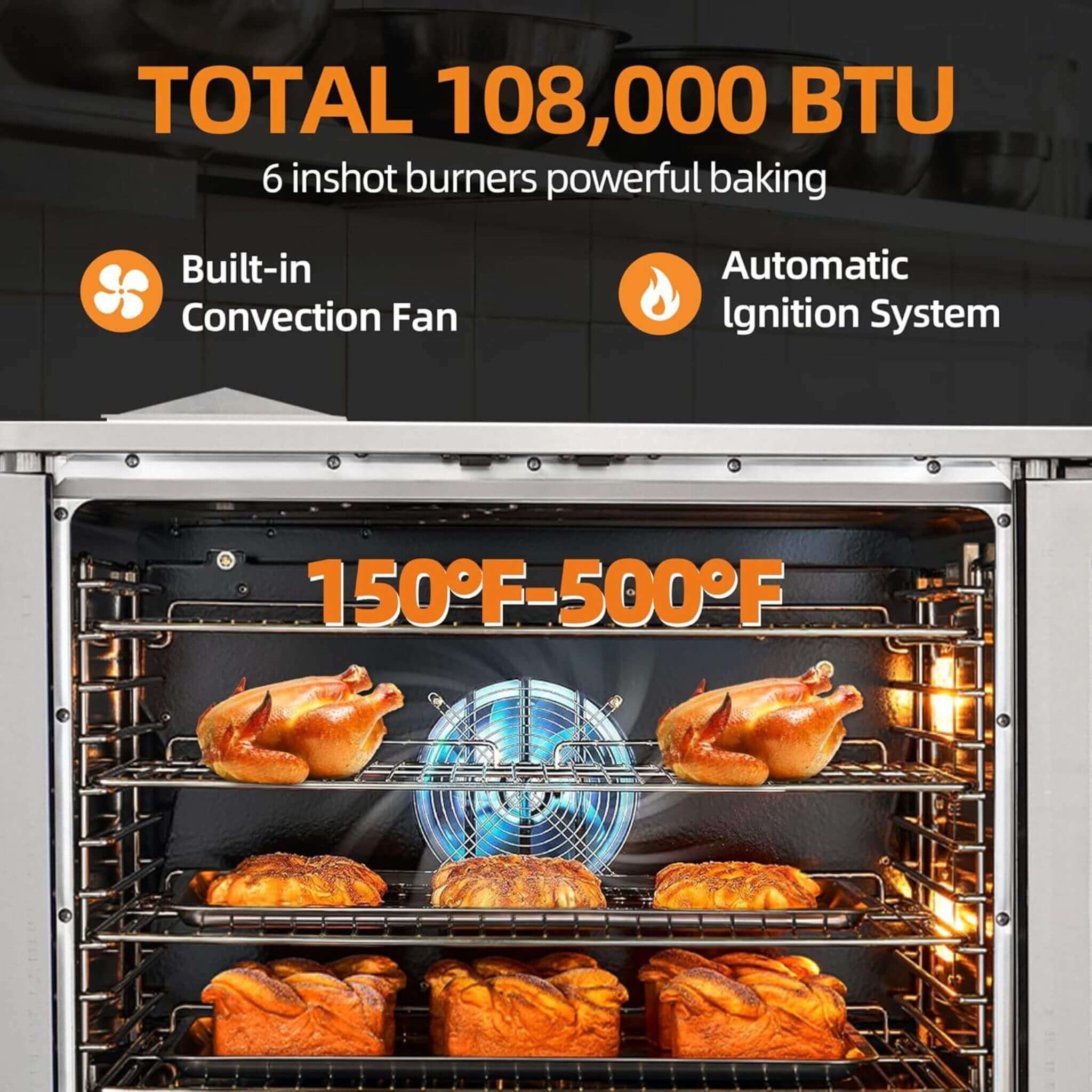 Commercial Full-Size Natural Gas/Propane Double-Stacked Convection Oven (SAK60914)