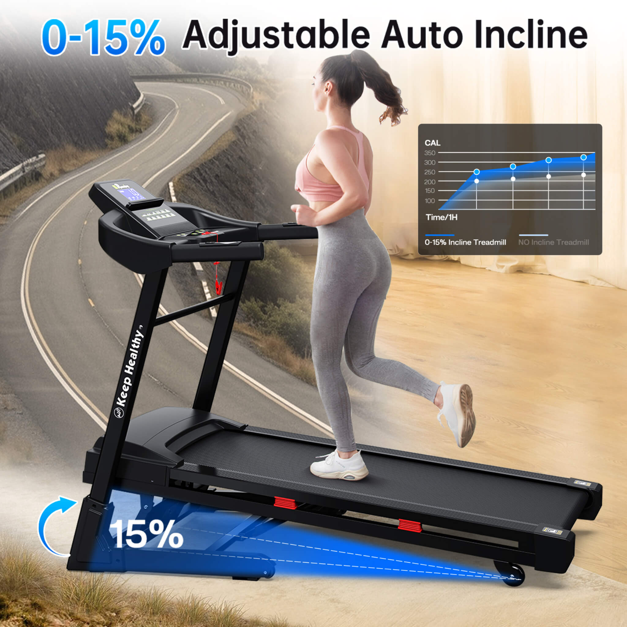 Rovix Compact 3.5HP Foldable Electric Treadmill With Bluetooth, LCD Display & 12 Pre-Set Running Programs (SAK25879)