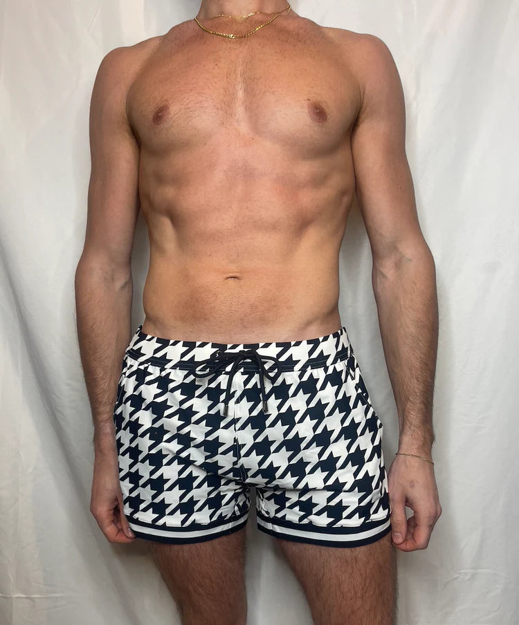 CTS BLACK AND WHITE HOUNDSTOOTH SWIM TO GYM SHORT