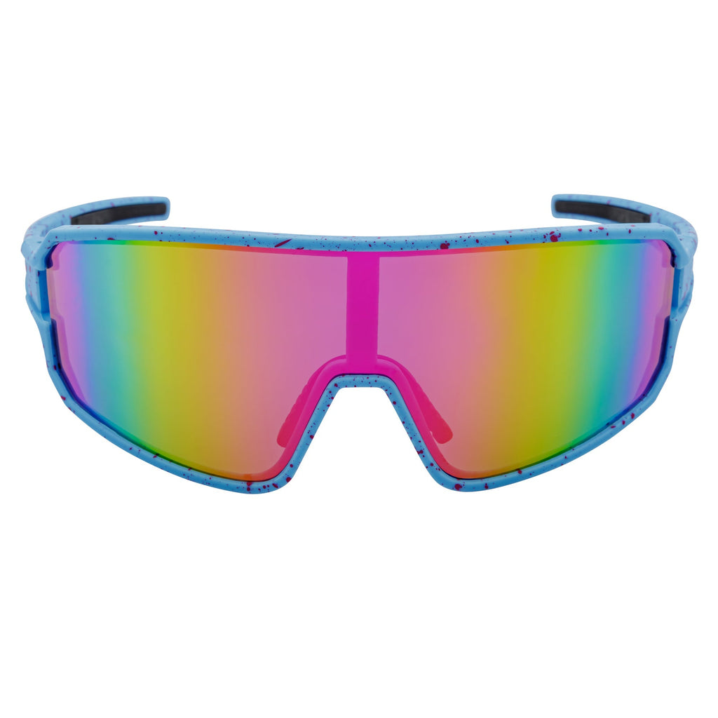CYCLONE - Rectangle Sports Shield Sunglasses Blue Red-Speckled Pink Mirror