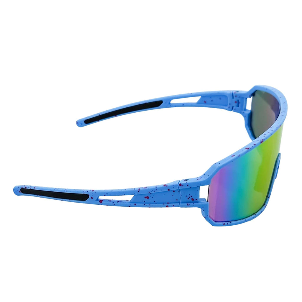 CYCLONE - Rectangle Sports Shield Sunglasses Blue Red-Speckled Pink Mirror