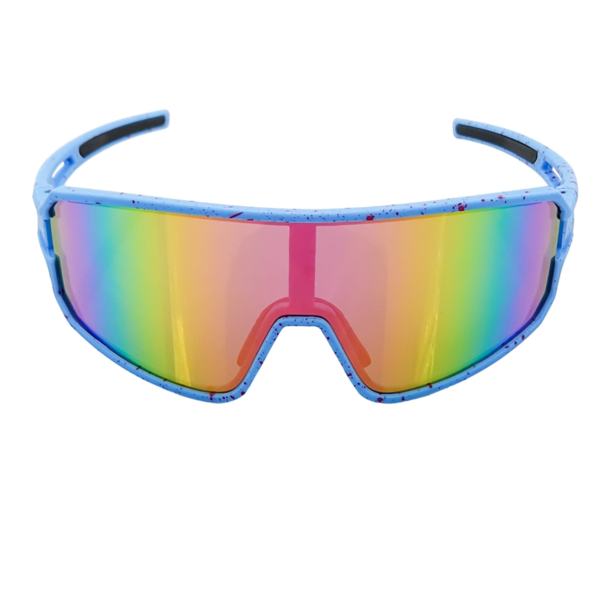 CYCLONE - Rectangle Sports Shield Sunglasses Blue Red-Speckled Pink Mirror