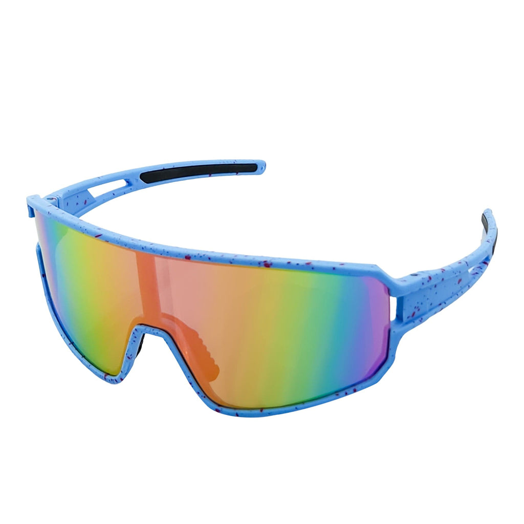 CYCLONE - Rectangle Sports Shield Sunglasses Blue Red-Speckled Pink Mirror