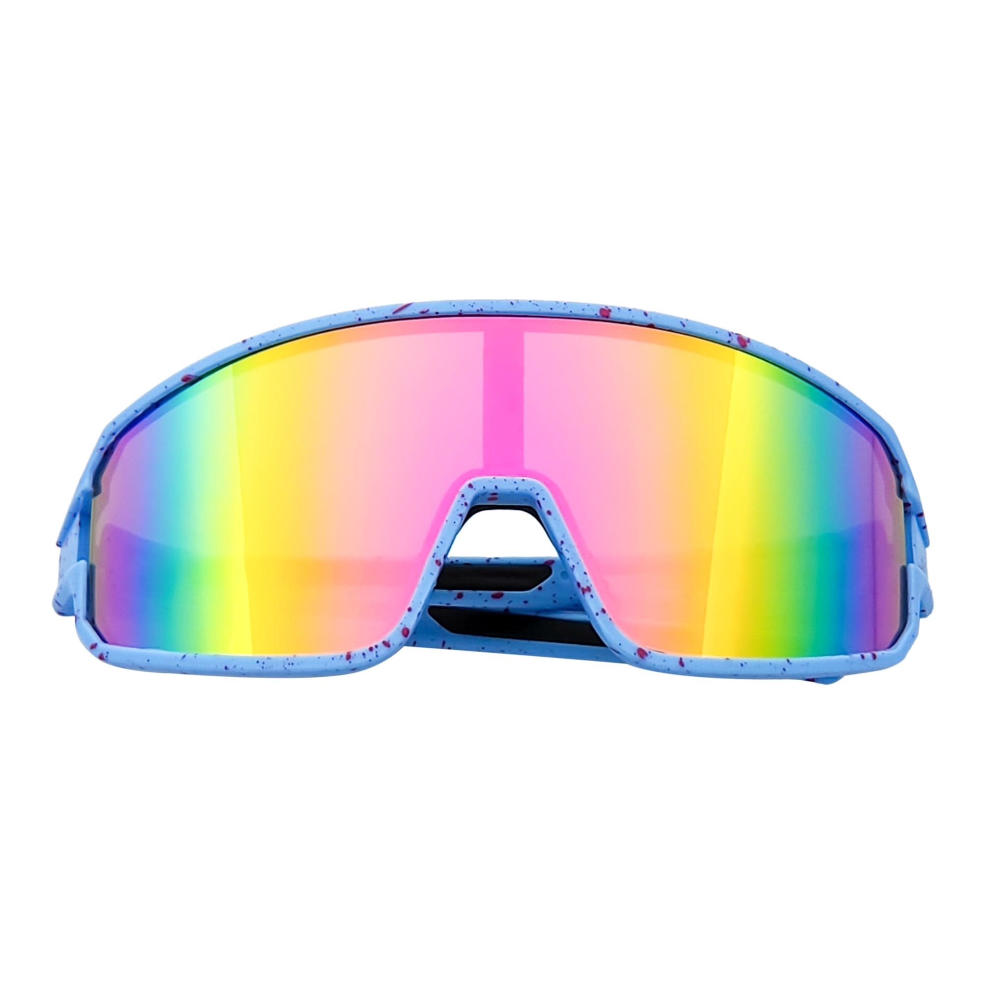 CYCLONE - Rectangle Sports Shield Sunglasses Blue Red-Speckled Pink Mirror