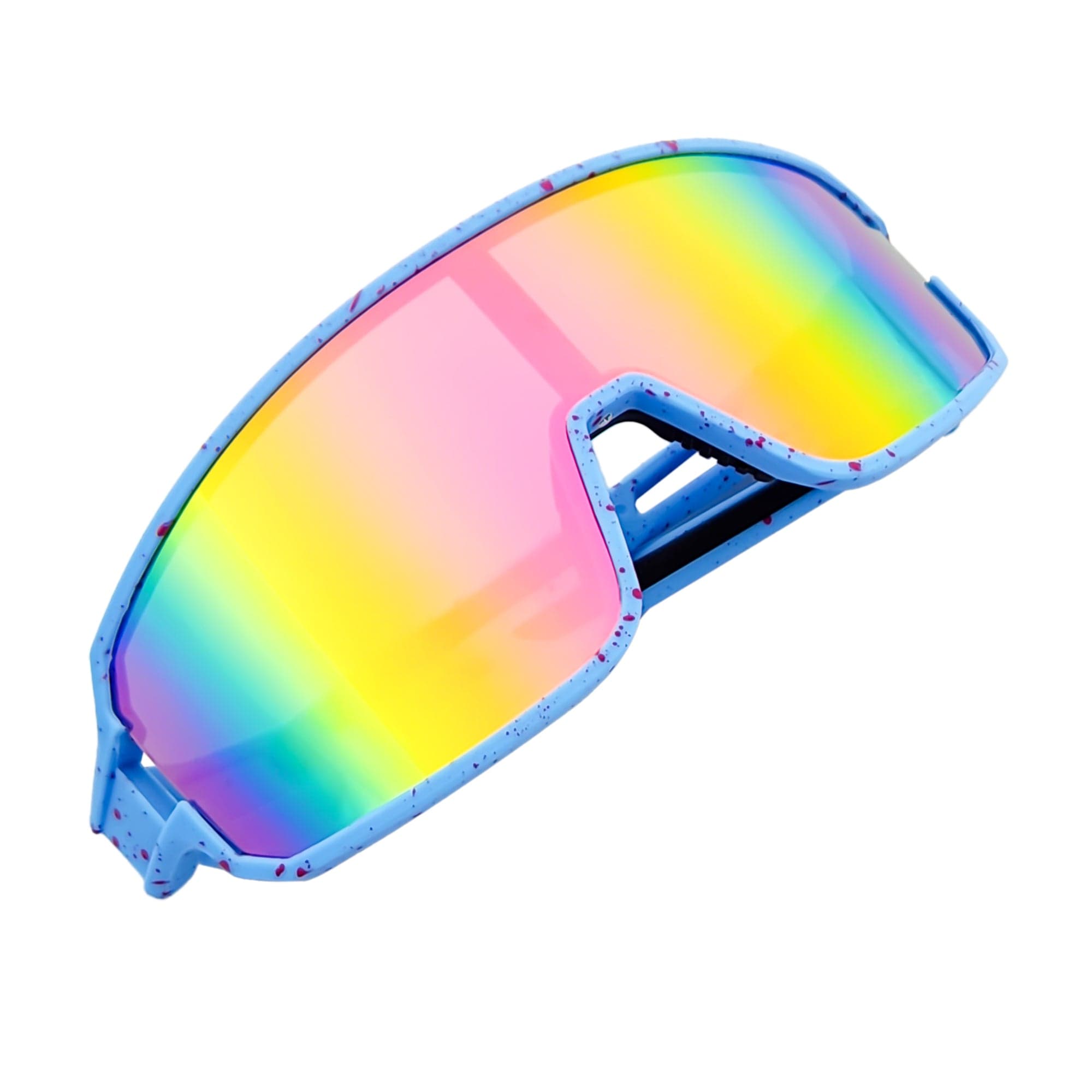 CYCLONE - Rectangle Sports Shield Sunglasses Blue Red-Speckled Pink Mirror