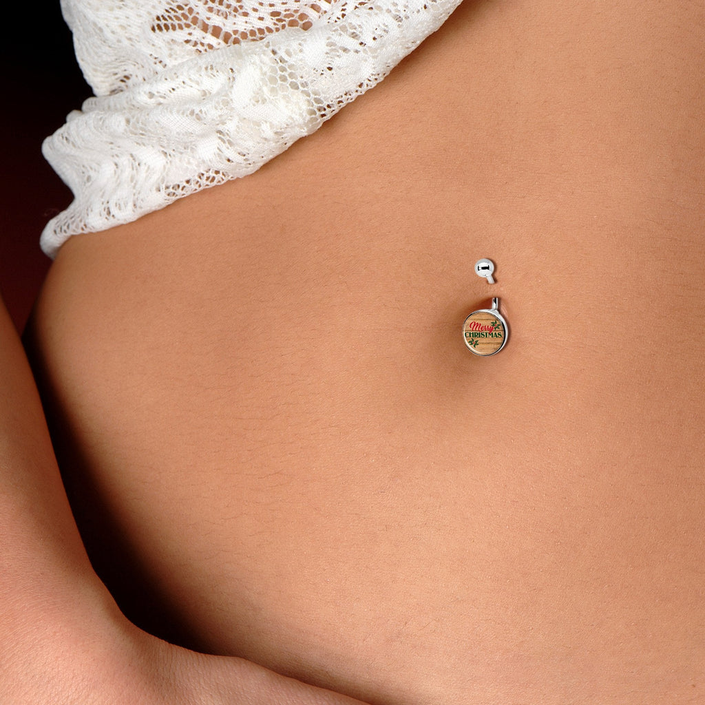 Rustic Wood Merry Christmas Belly Ring