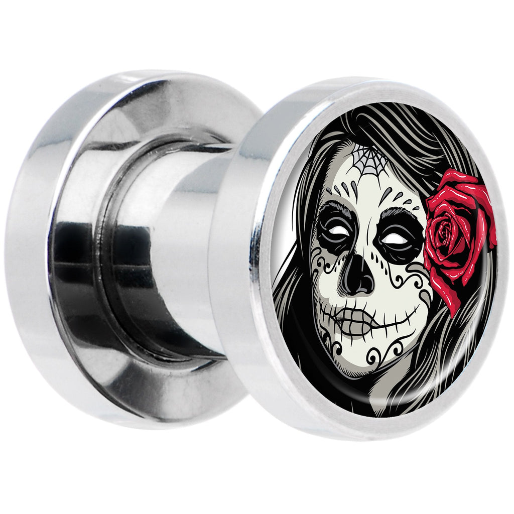 Katrina Sugar Skull with Rose Flower Steel Screw Fit Plug Set 2G