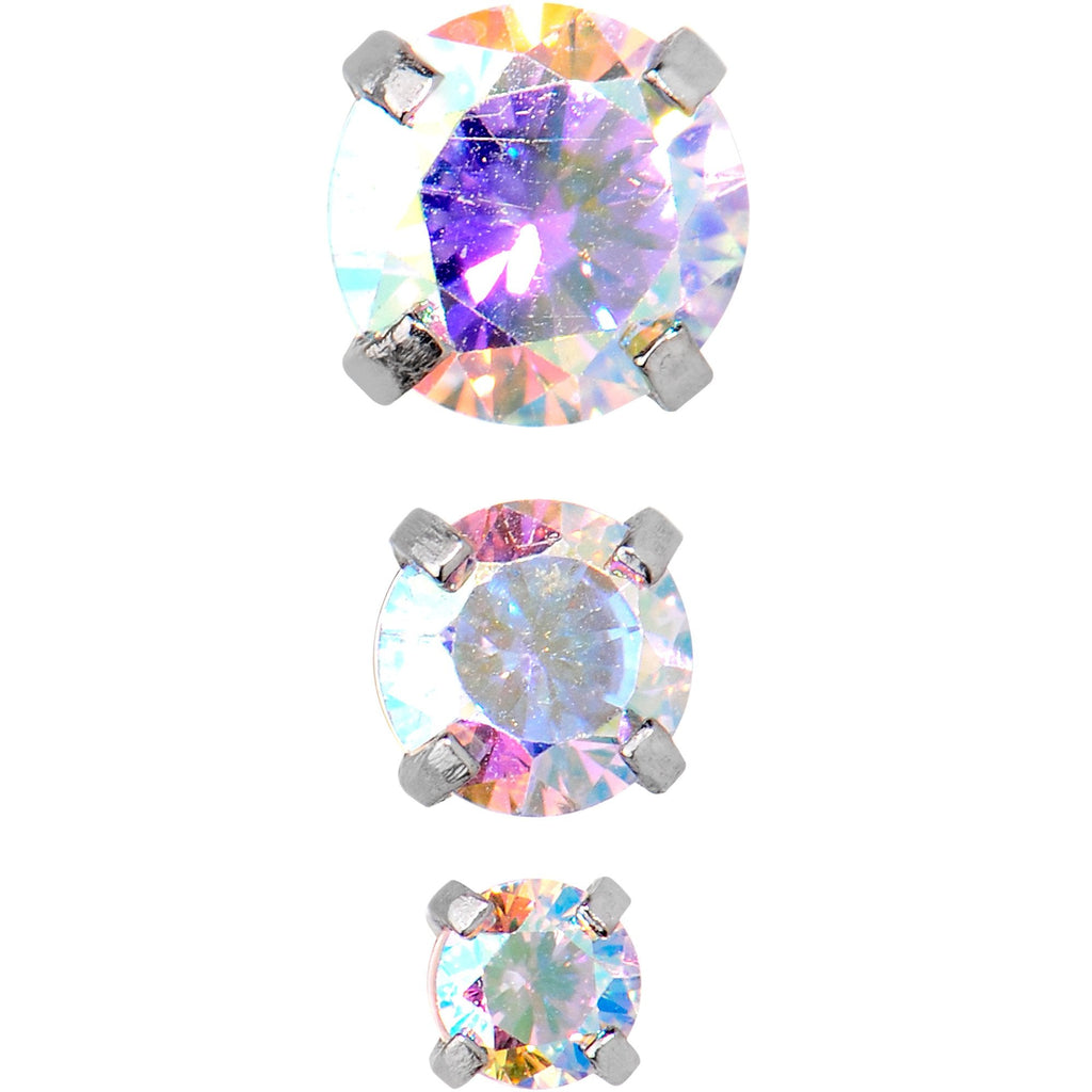 18G 5/16 Aurora CZ Gem Tragus Cartilage Earring 3 Pack Set
