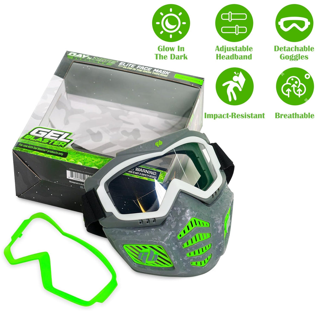 [Not Allowed to Sell on Amazon] Gel Blaster Glow in The Dark Elite Face Mask Full Face Tactical Mask with Detachable Goggles Adjustable Headband Vente