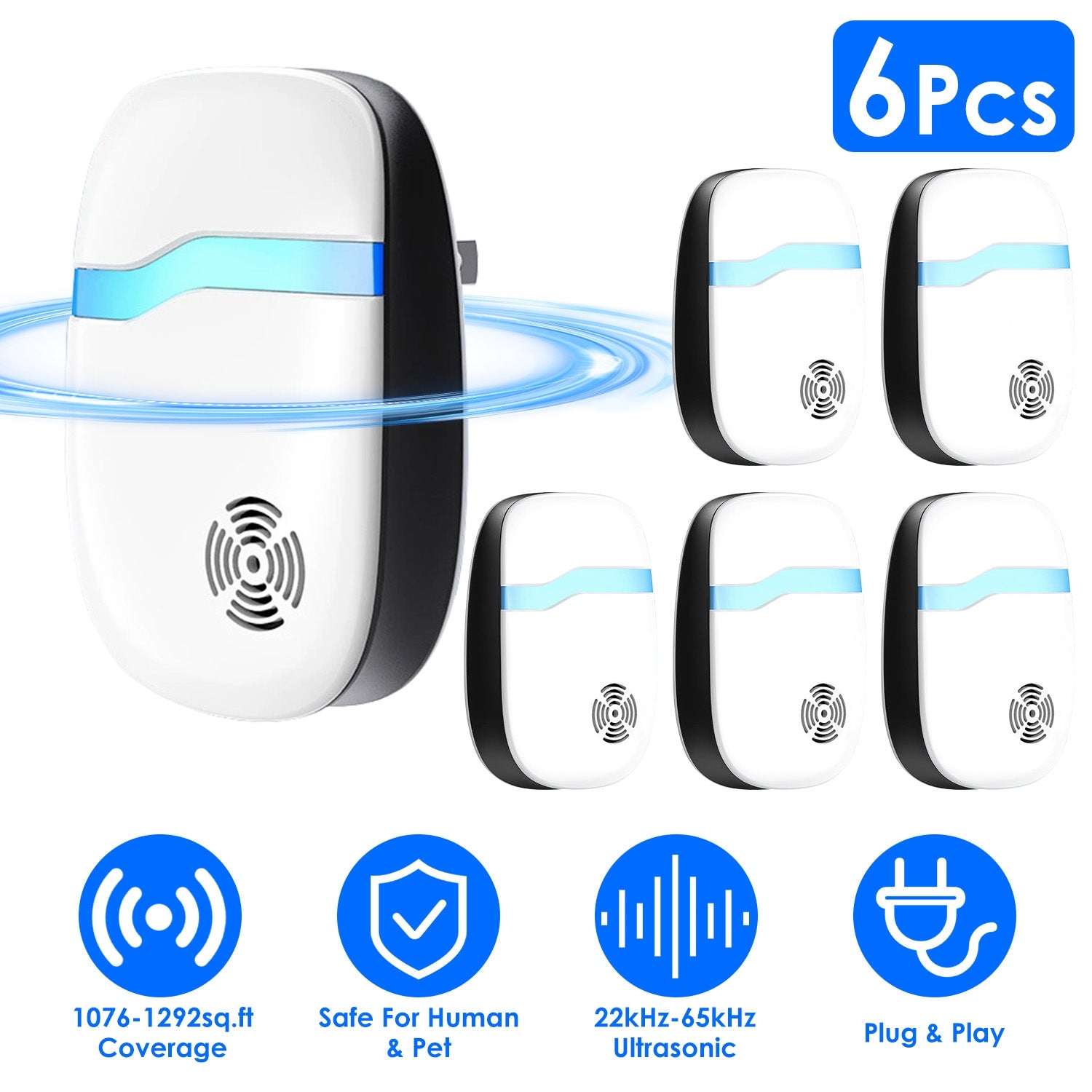 6 Packs Ultrasonic Pest Repellers Electric Plug-In Indoor Pest Control Mouse Repellent Chaser Deterrent Rodent Chaser for Home Kitchen Office Warehous