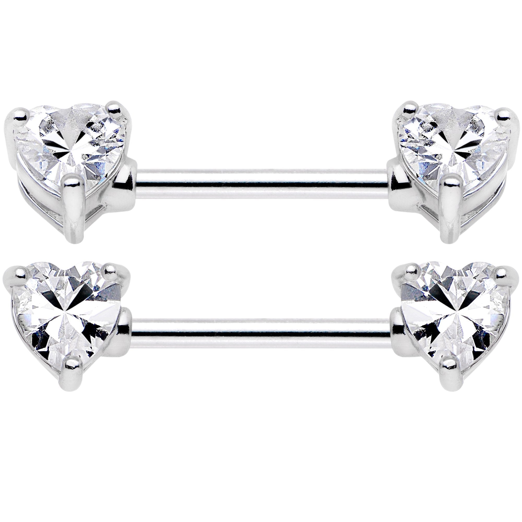 14G 9/16 Multi Color Heart Gem Barbell Nipple Ring Pack Set of 6