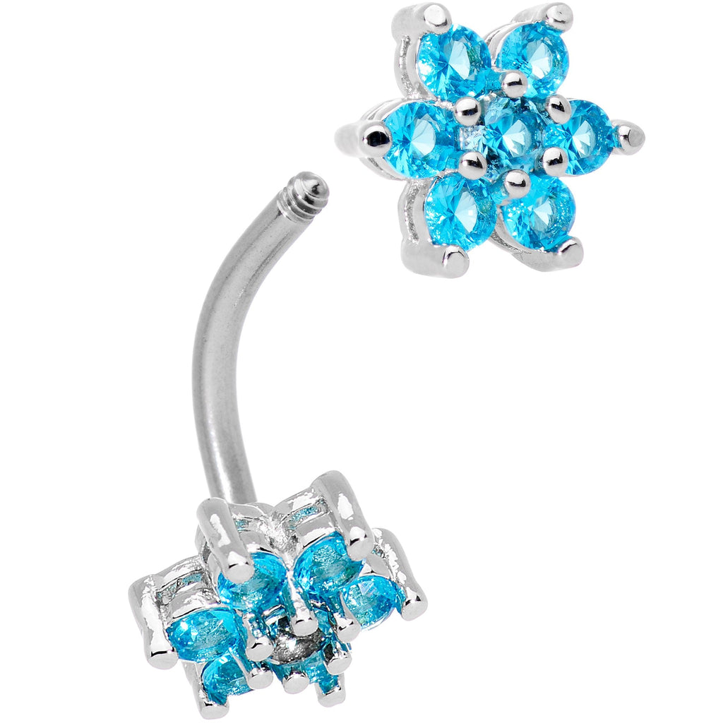 Clear Aqua Gem Double Star Reversible Double Mount Belly Ring