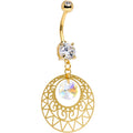 Handcrafted Anodized Ovid Filigree Dangle Belly Ring Created with Crystals