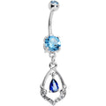 Aqua CZ Gem Precious Treasure Dangle Belly Ring