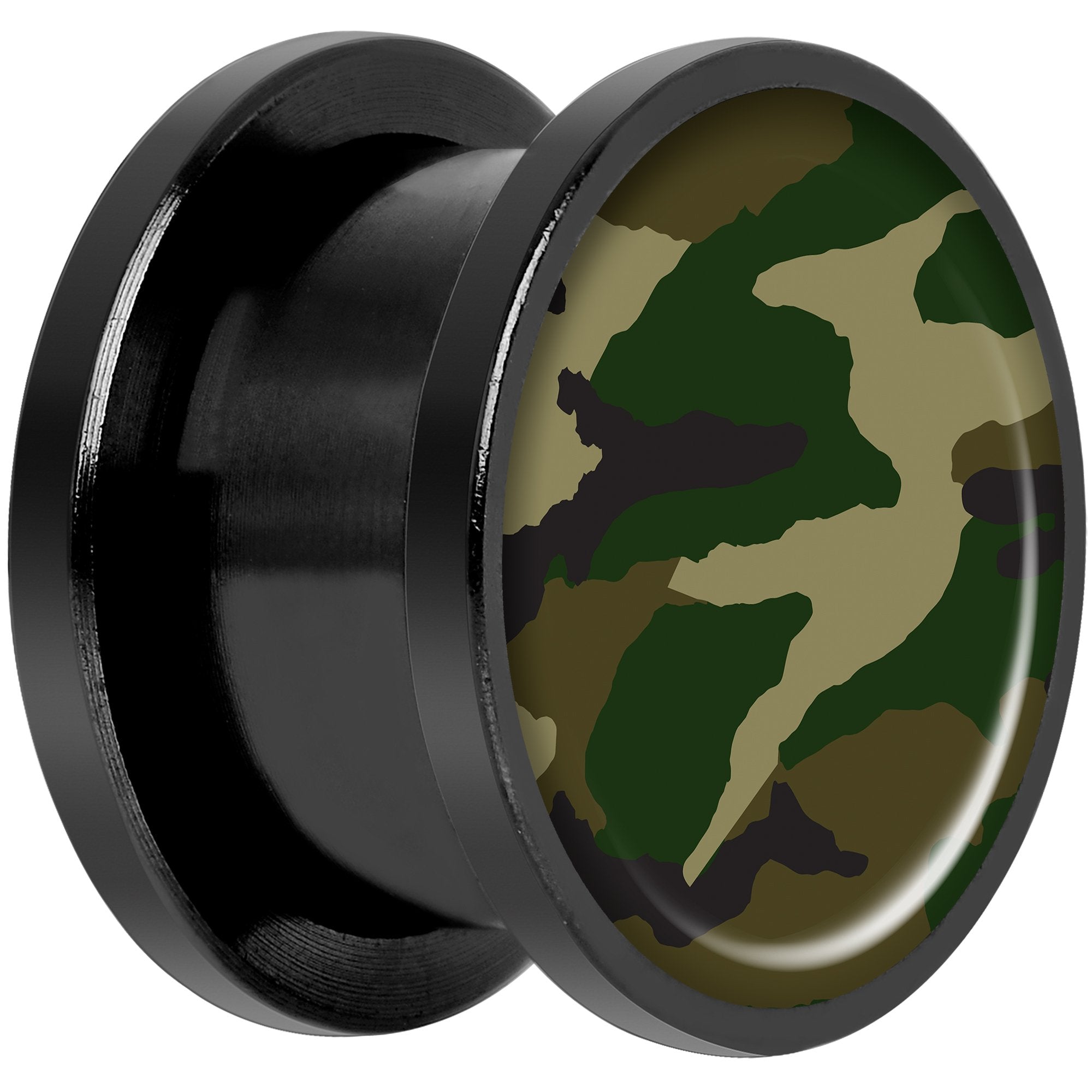 Woodland Camo Print Black Anodized Screw Fit Plug Set 9/16