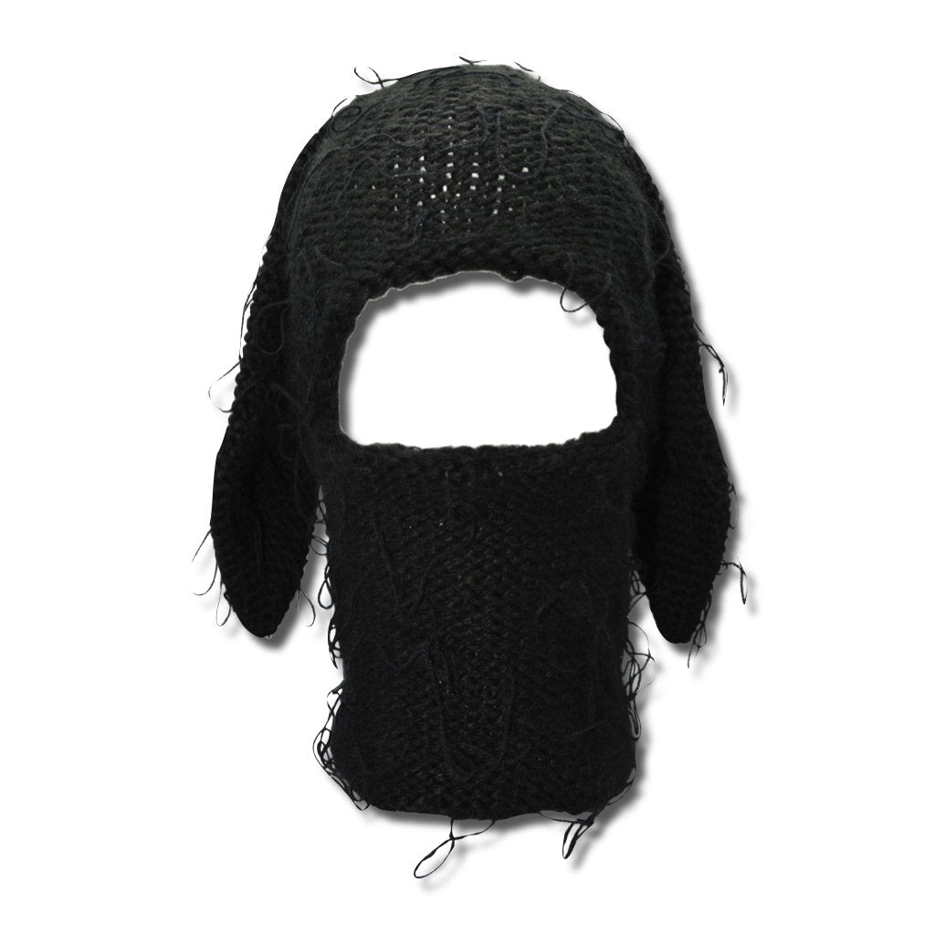 Distressed Black Bunski Balaclava – Hand-Woven 1-Hole Ski Mask for Streetwear & Winter Sports