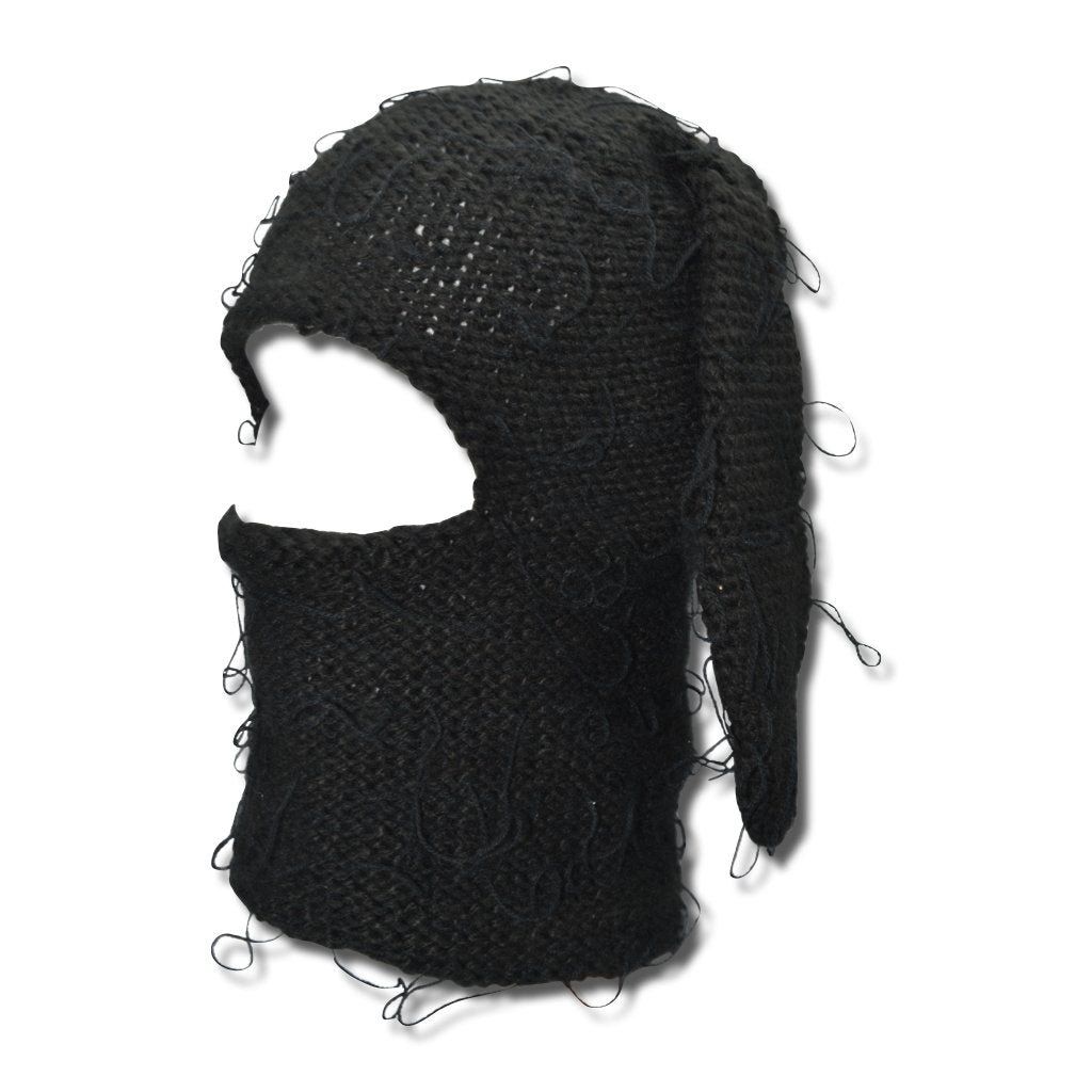 Distressed Black Bunski Balaclava – Hand-Woven 1-Hole Ski Mask for Streetwear & Winter Sports